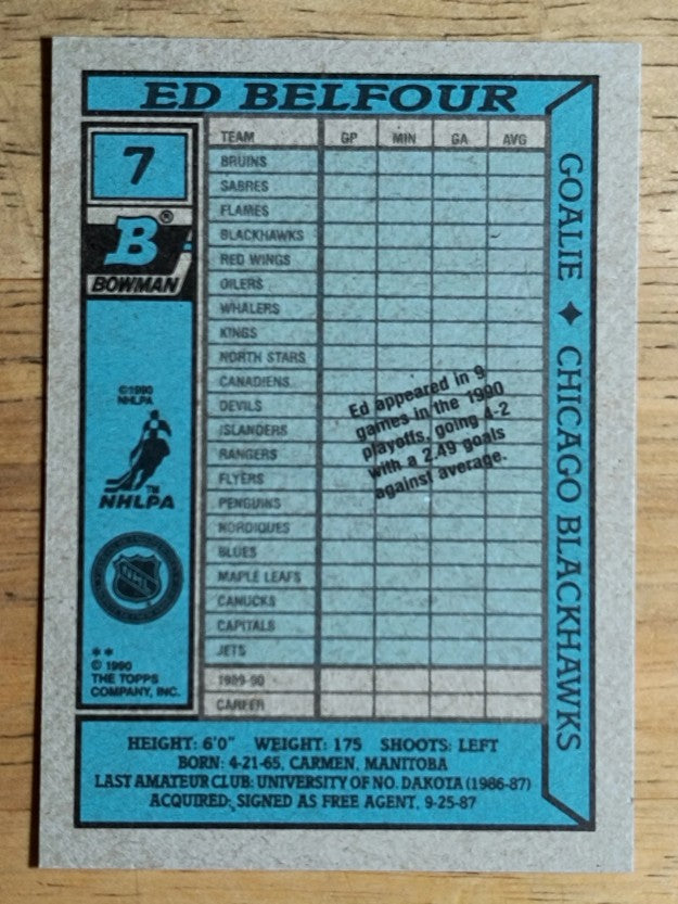 1990-91 Bowman #7 Ed Belfour RC