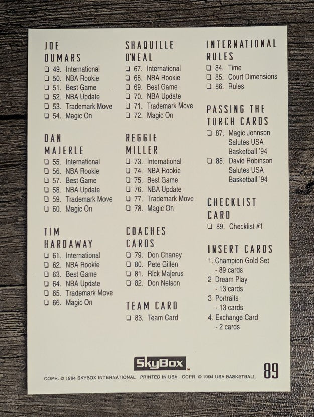 1994 SkyBox USA #89 Checklist