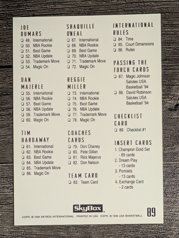 1994 SkyBox USA #89 Checklist