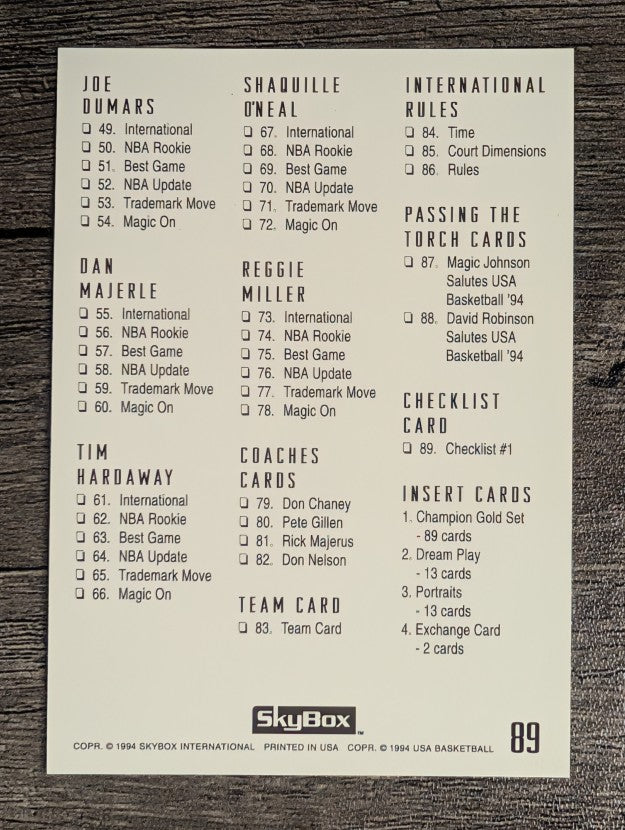 1994 SkyBox USA #89 Checklist