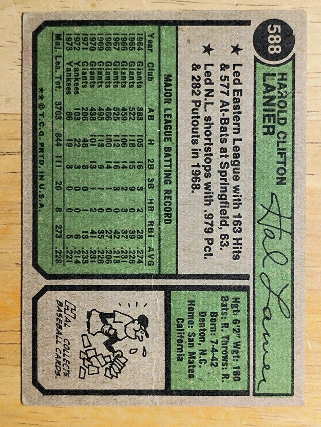 1974 Topps #588 Hal Lanier (POOR)