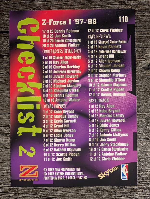 1997-98 Z-Force #110 Checklist
