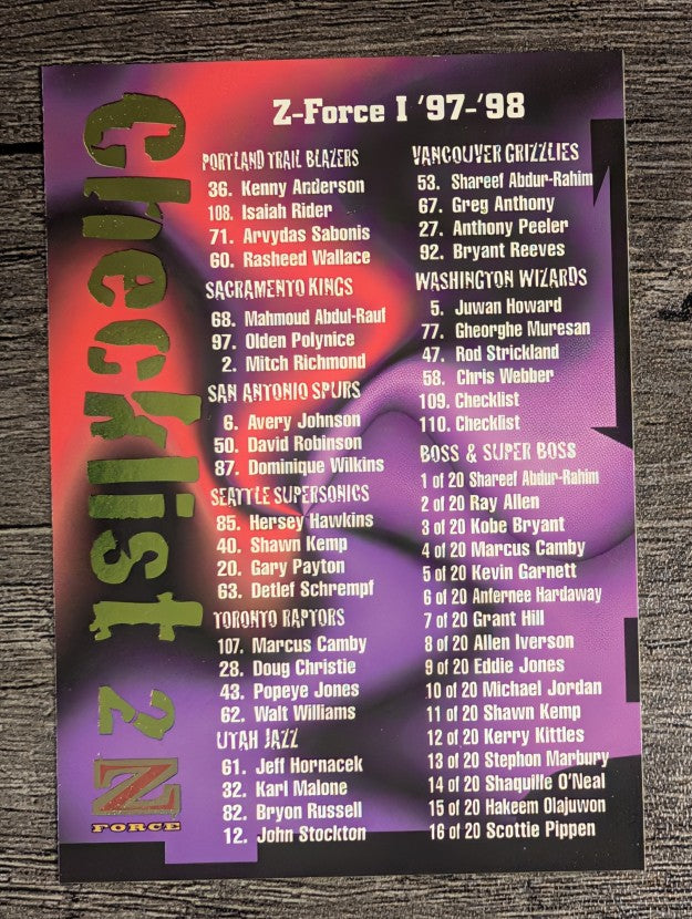 1997-98 Z-Force #110 Checklist
