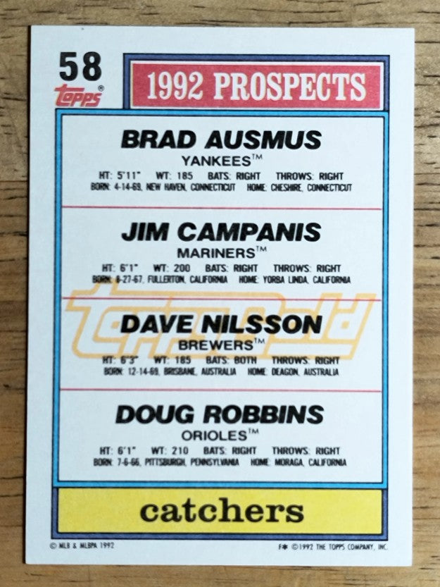 1992 Topps Gold #58 Brad Ausmus/Dave Nilsson