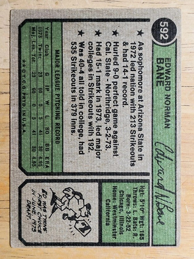 1974 Topps #592 Ed Bane RC (POOR)
