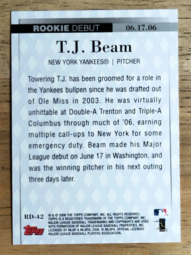 2006 Topps Update Rookie Debut #RD42 T.J. Beam