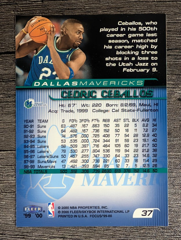 1999-00 Fleer Focus #37 Cedric Ceballos
