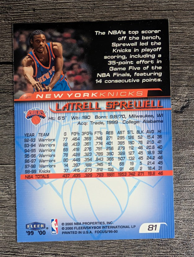 1999-00 Fleer Focus #81 Latrell Sprewell