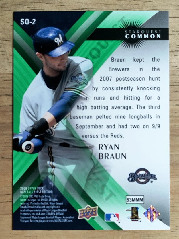 2008 Upper Deck First Edition StarQuest #SQ2 Ryan Braun