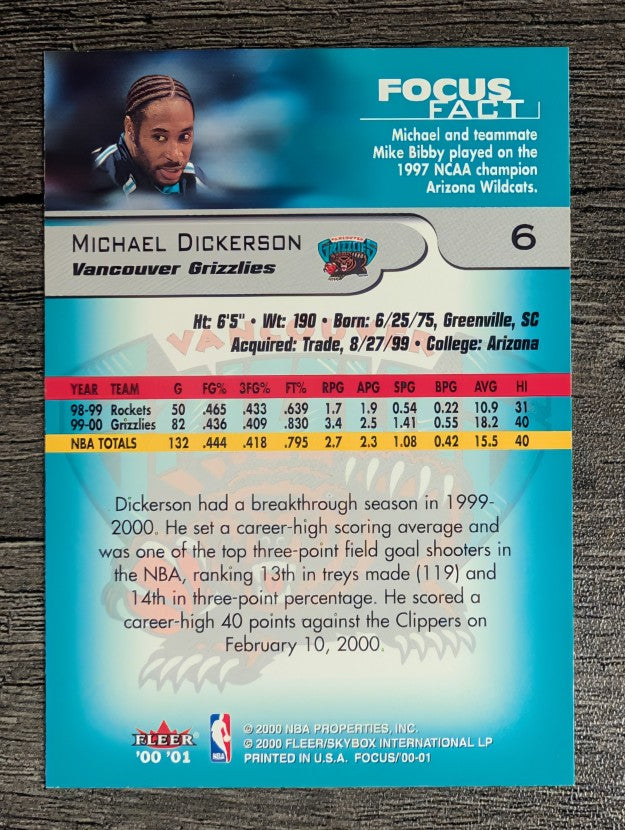 2000-01 Fleer Focus #6 Michael Dickerson