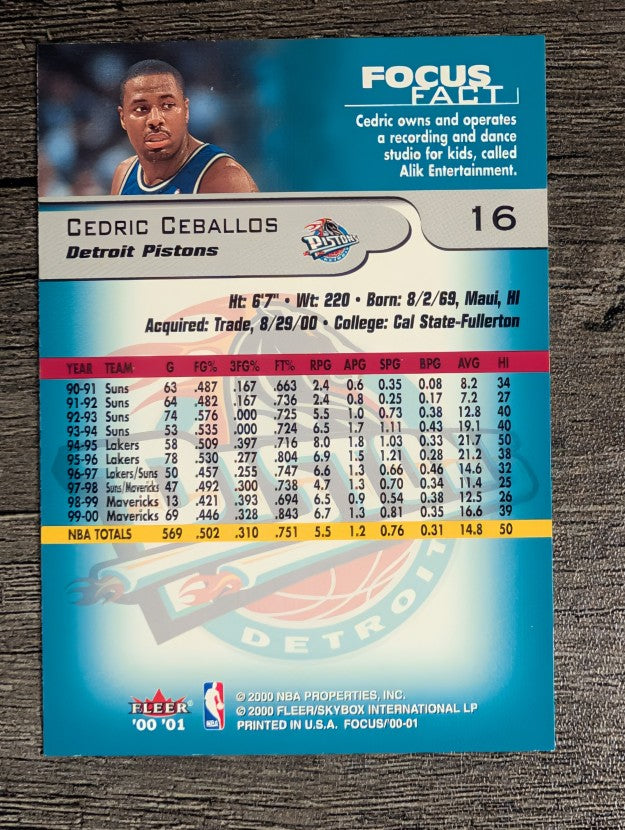 2000-01 Fleer Focus #16 Cedric Ceballos