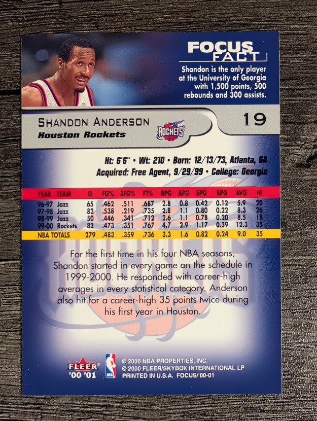 2000-01 Fleer Focus #19 Shandon Anderson