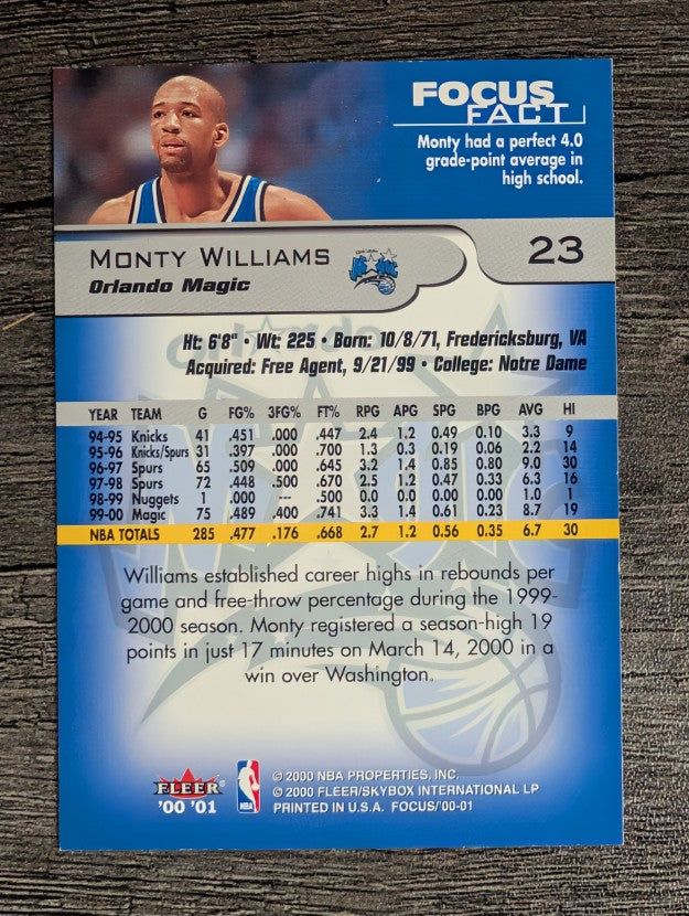2000-01 Fleer Focus #23 Monty Williams