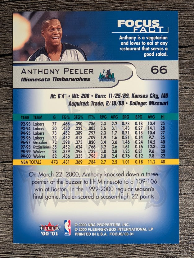2000-01 Fleer Focus #66 Anthony Peeler