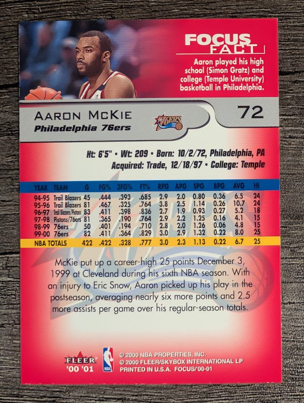 2000-01 Fleer Focus #72 Aaron McKie
