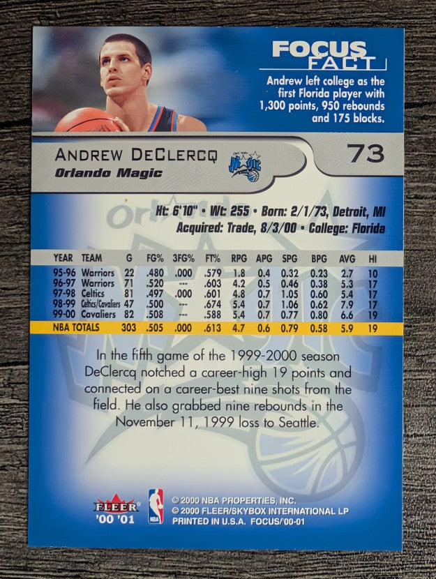 2000-01 Fleer Focus #73 Andrew DeClercq