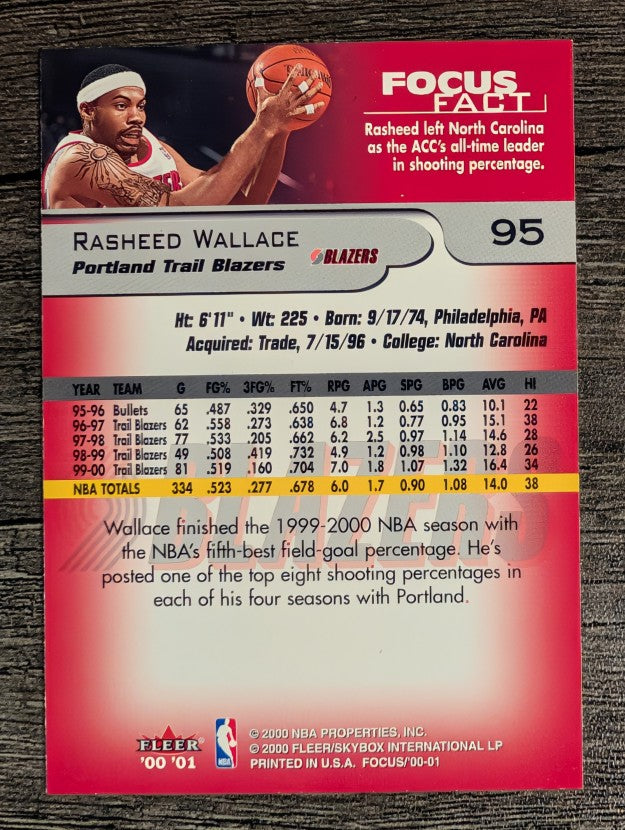 2000-01 Fleer Focus #95 Rasheed Wallace