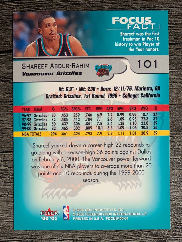 2000-01 Fleer Focus #101 Shareef Abdur-Rahim