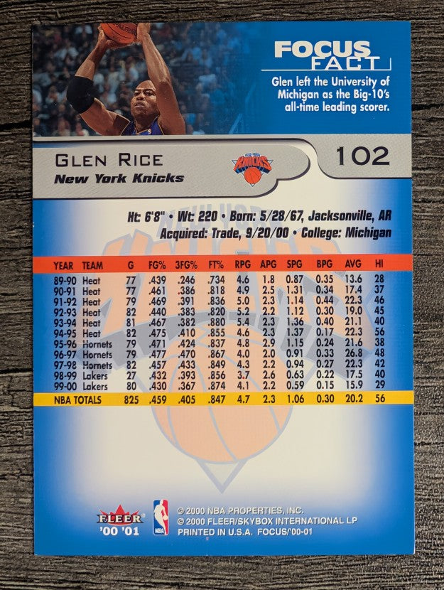 2000-01 Fleer Focus #102 Glen Rice
