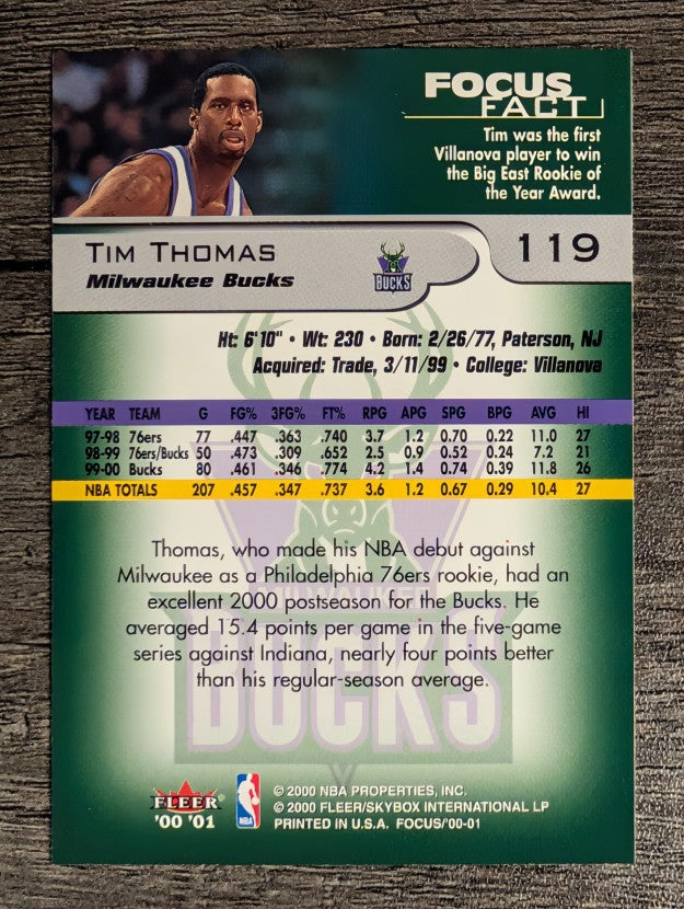 2000-01 Fleer Focus #119 Tim Thomas