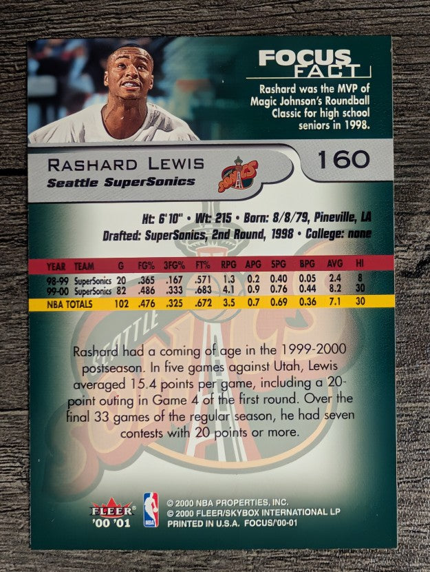 2000-01 Fleer Focus #160 Rashard Lewis