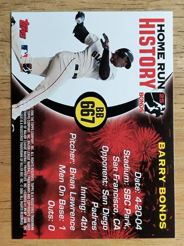 2005 Topps Barry Bonds Home Run History #667 Barry Bonds HR667