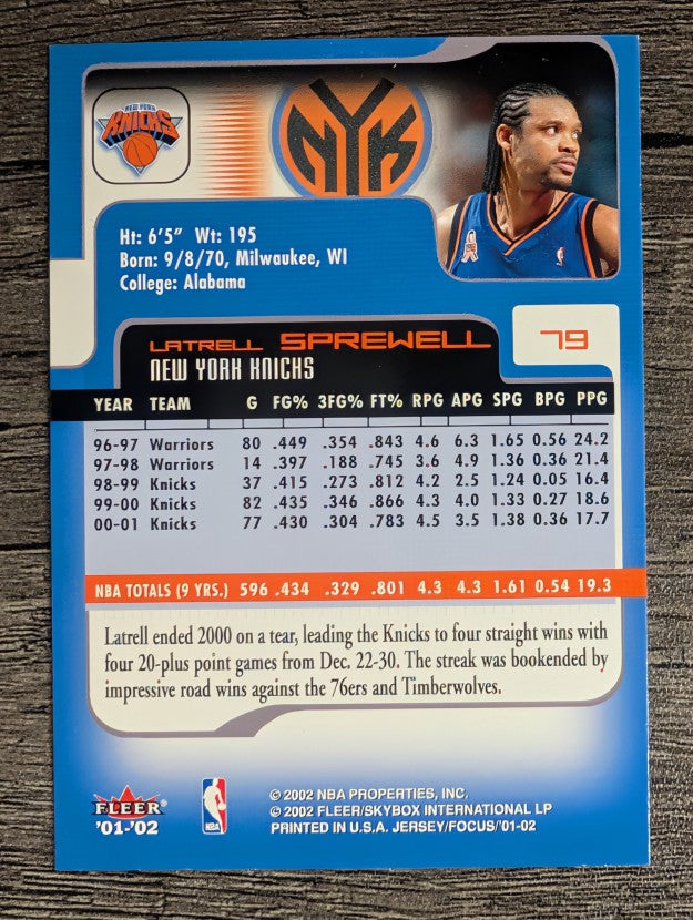 2001-02 Fleer Focus #79 Latrell Sprewell