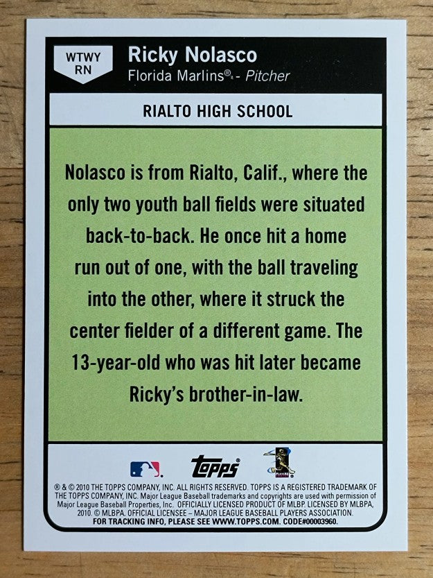 2010 Topps When They Were Young #RN Ricky Nolasco