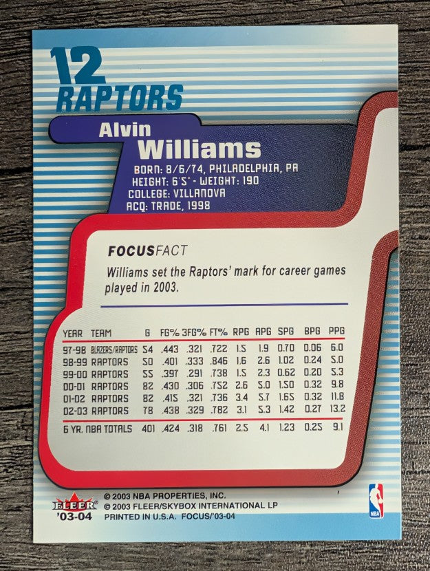2003-04 Fleer Focus #12 Alvin Williams