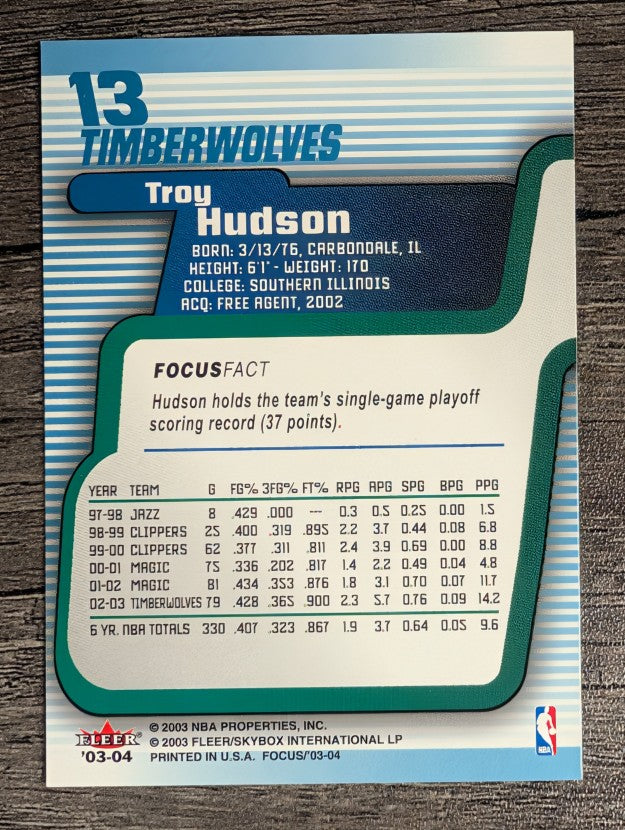 2003-04 Fleer Focus #13 Troy Hudson