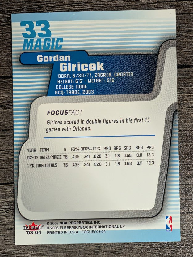 2003-04 Fleer Focus #33 Gordan Giricek