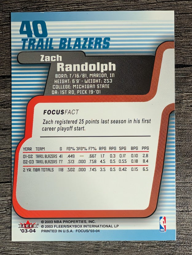 2003-04 Fleer Focus #40 Zach Randolph