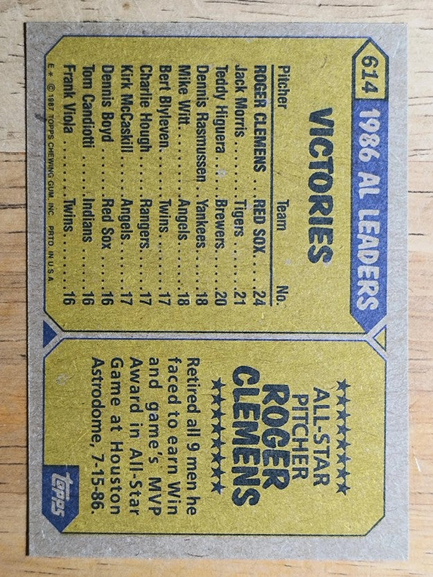 1987 Topps #614 Roger Clemens AS