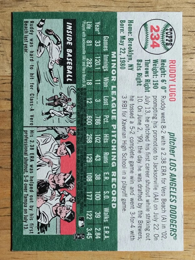 2003 Topps Heritage #234 Ruddy Lugo RC