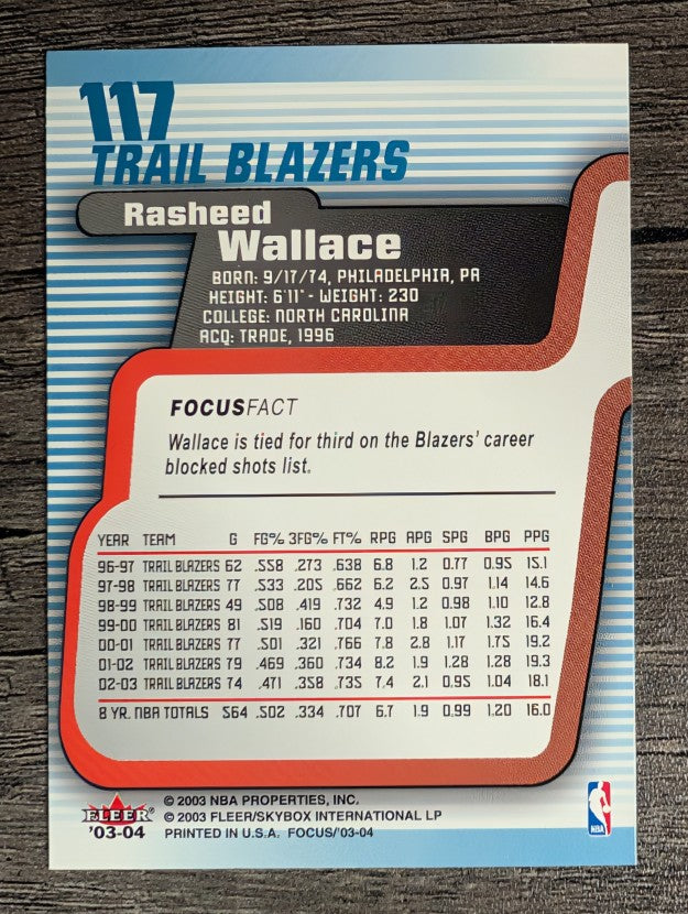 2003-04 Fleer Focus #117 Rasheed Wallace