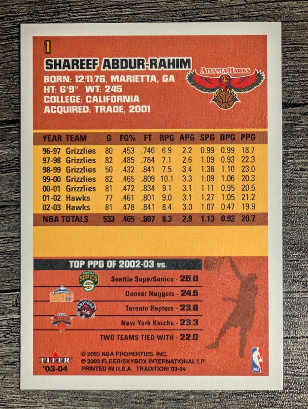 2003-04 Fleer Tradition #1 Shareef Abdur-Rahim