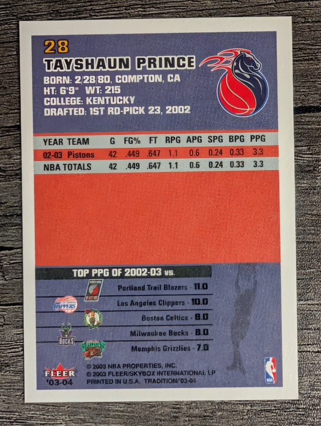 2003-04 Fleer Tradition #28 Tayshaun Prince