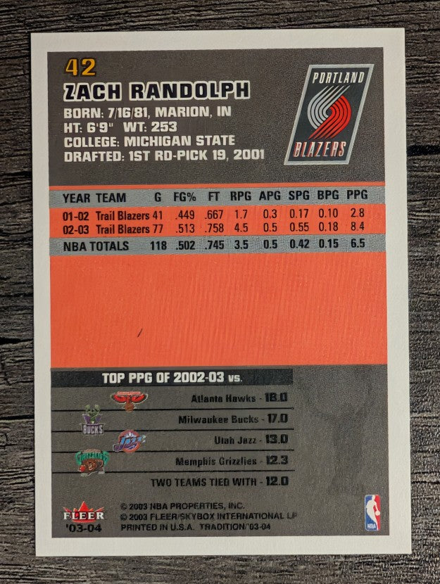 2003-04 Fleer Tradition #42 Zach Randolph