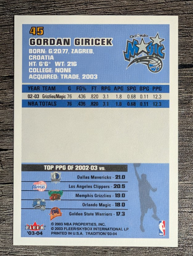 2003-04 Fleer Tradition #45 Gordan Giricek
