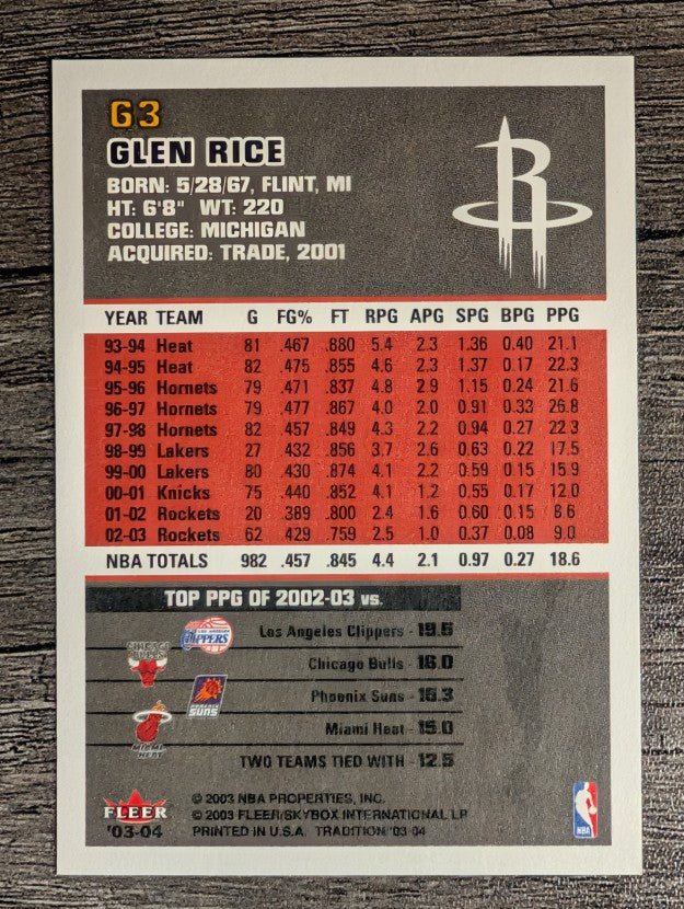 2003-04 Fleer Tradition #63 Glen Rice