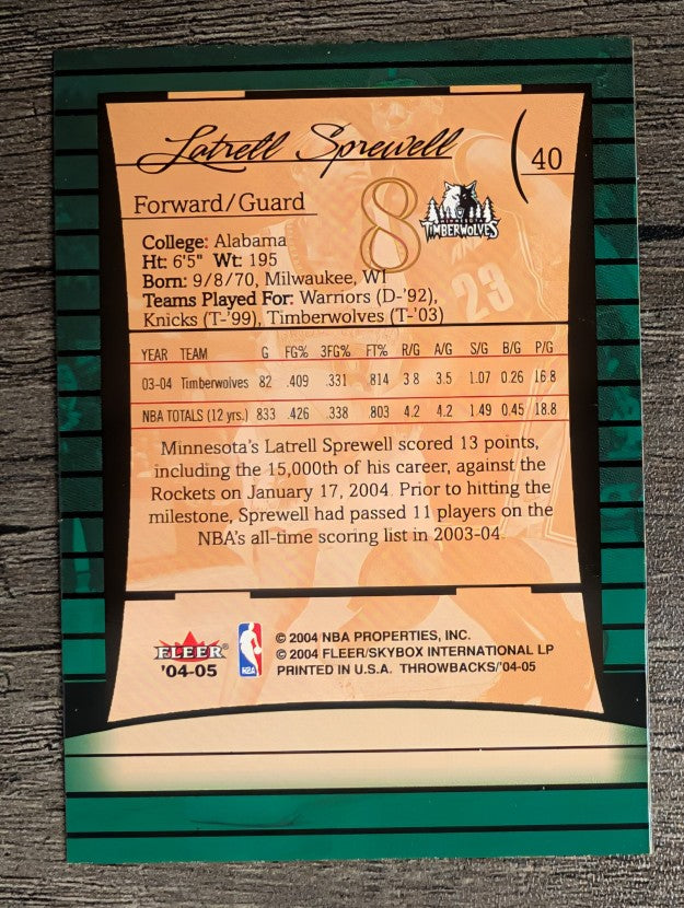 2004-05 Fleer Throwbacks #40 Latrell Sprewell