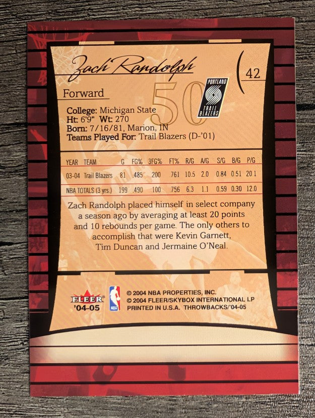 2004-05 Fleer Throwbacks #42 Zach Randolph
