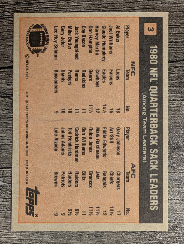 1981 Topps #3 Sack Leaders/Al Baker/Gary Johnson
