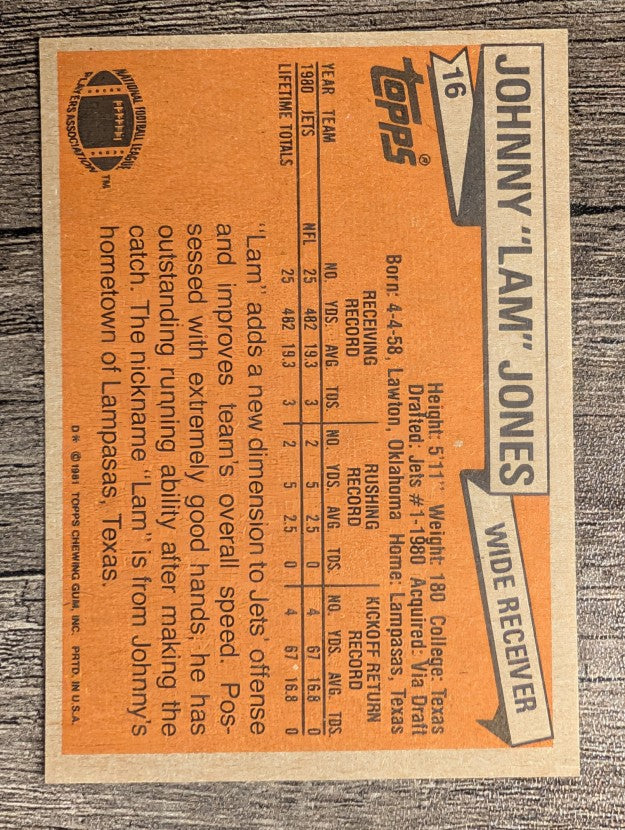 1981 Topps #16 Johnny Lam Jones RC