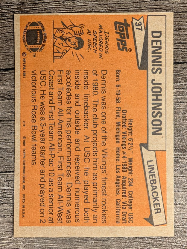 1981 Topps #37 Dennis Johnson LB RC