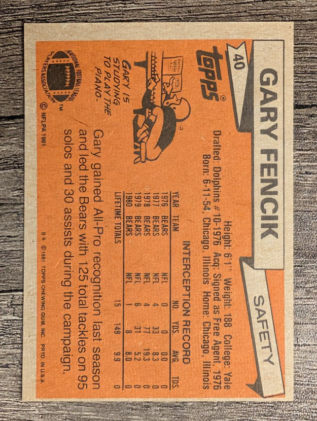 1981 Topps #40 Gary Fencik
