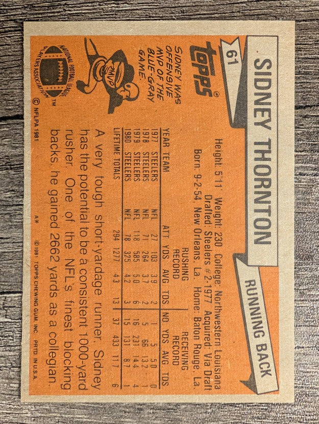 1981 Topps #61 Sidney Thornton