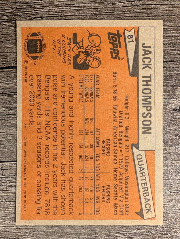1981 Topps #81 Jack Thompson