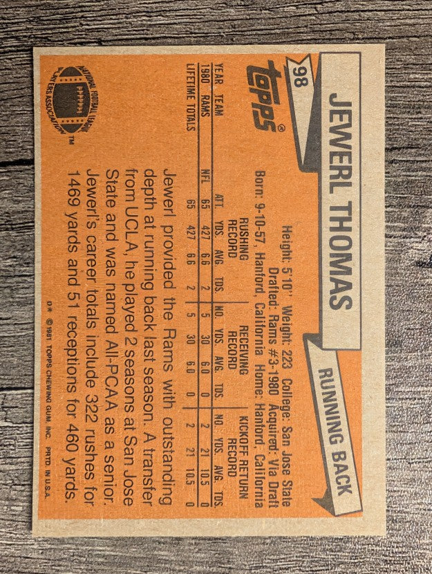 1981 Topps #98 Jewerl Thomas RC