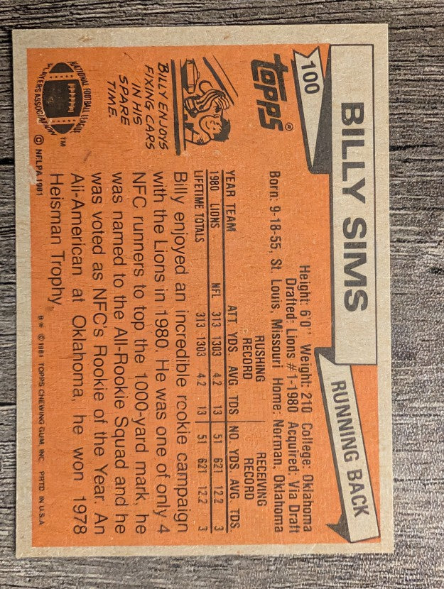 1981 Topps #100 Billy Sims AP RC